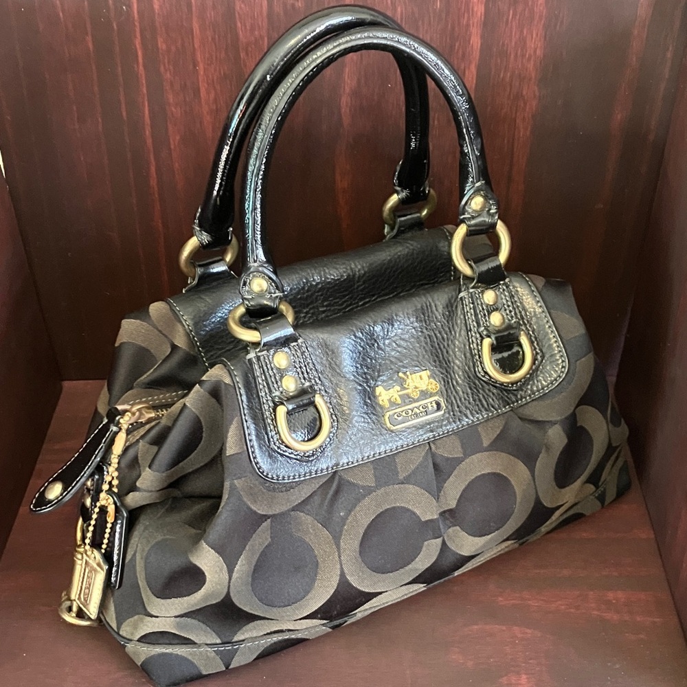Coach Logo Satchel, Black & Gray